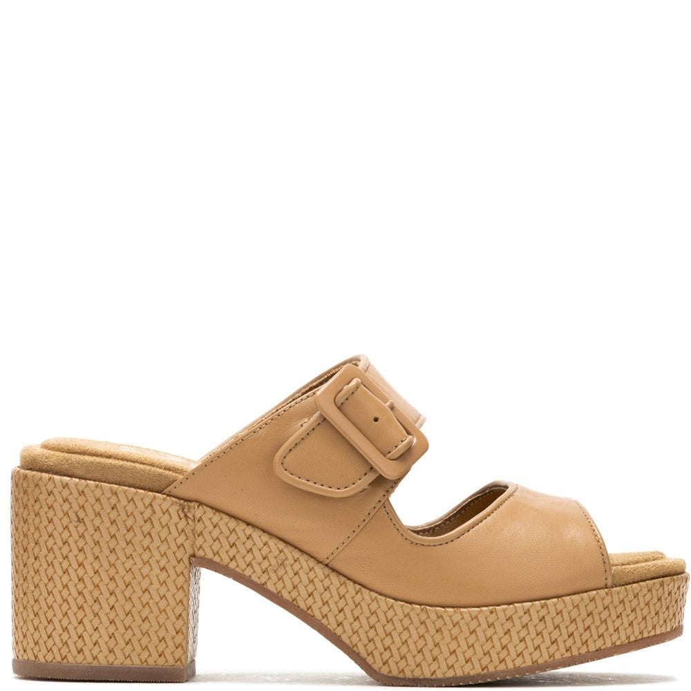 Ladies Heeled Sandals Tan Hush Puppies Poppy Buckle Slide