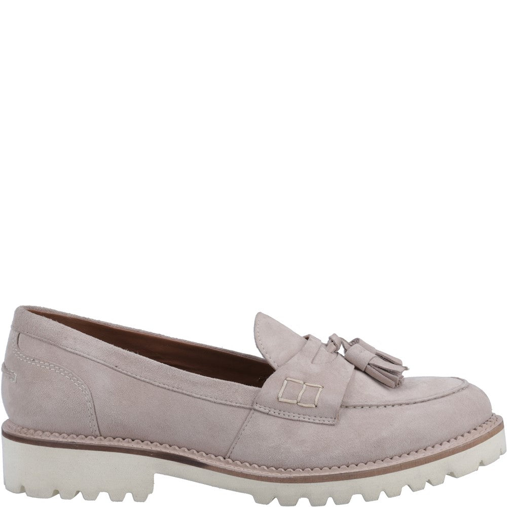 Slip On Ladies Shoes Taupe Hush Puppies Ginny Suede Loafer