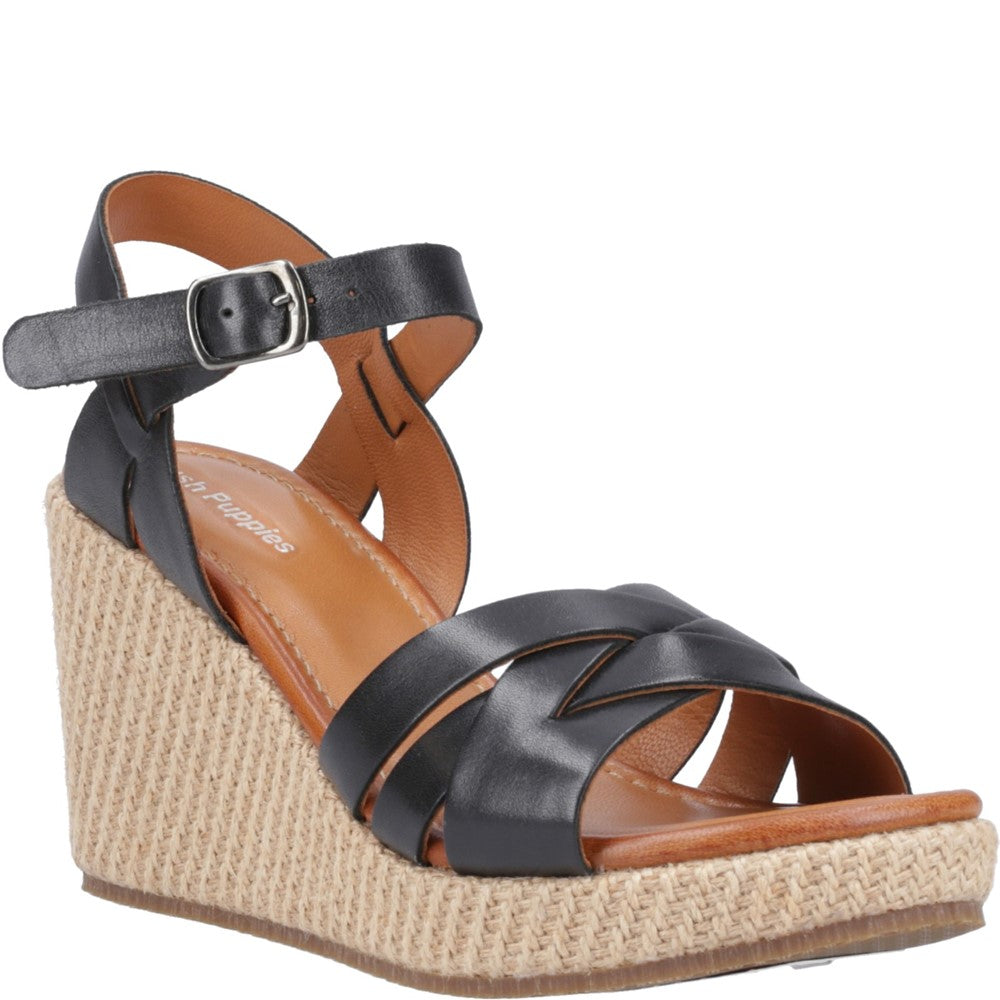 Ladies Heeled Sandals Black Hush Puppies Phoebe Wedge Sandal