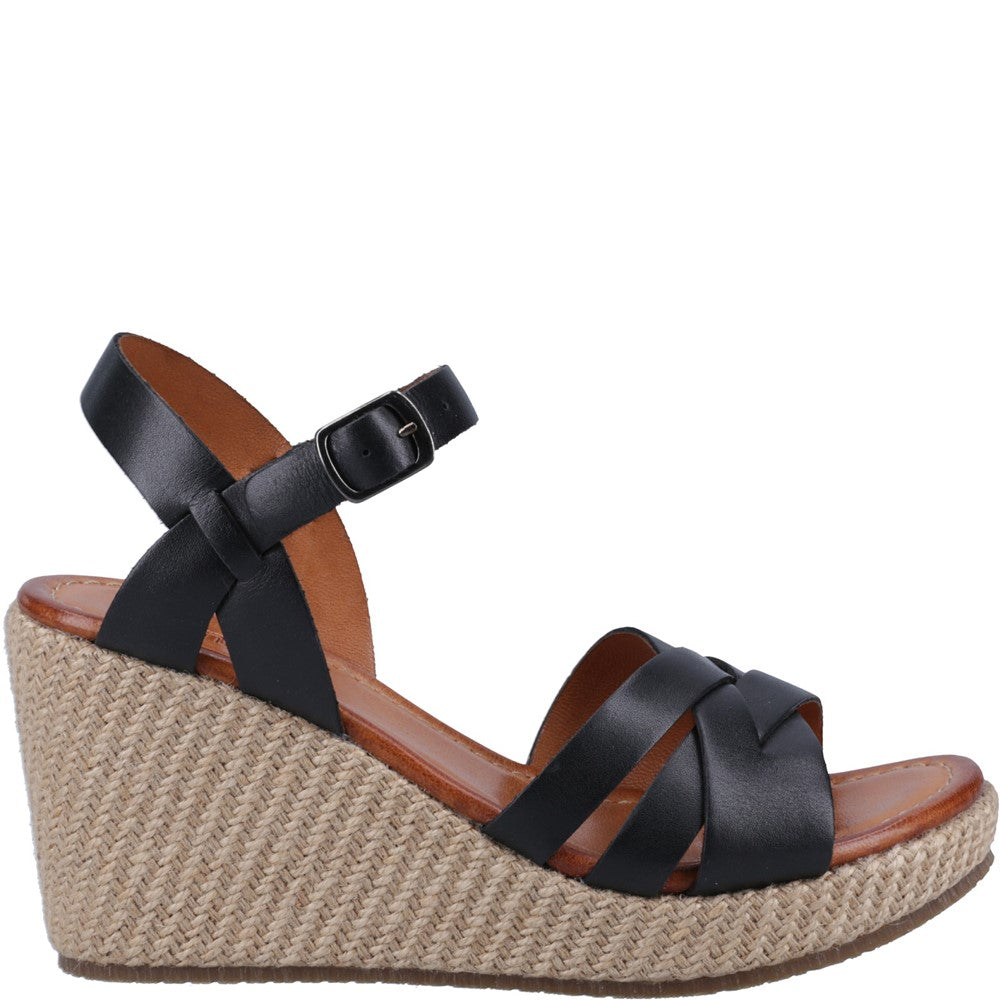 Ladies Heeled Sandals Black Hush Puppies Phoebe Wedge Sandal