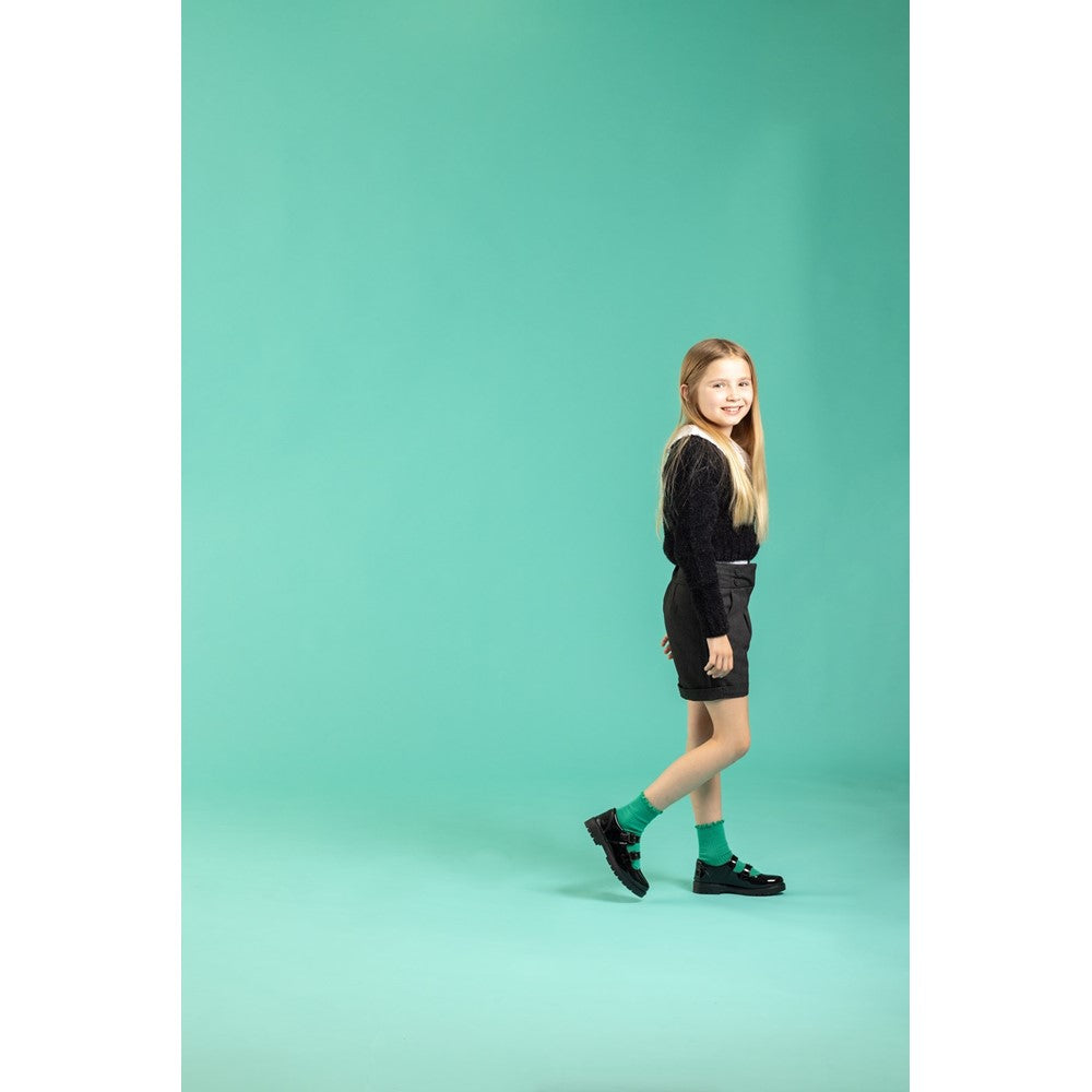 Girls BTS FLFR Black Hush Puppies Ella Patent Junior Shoe