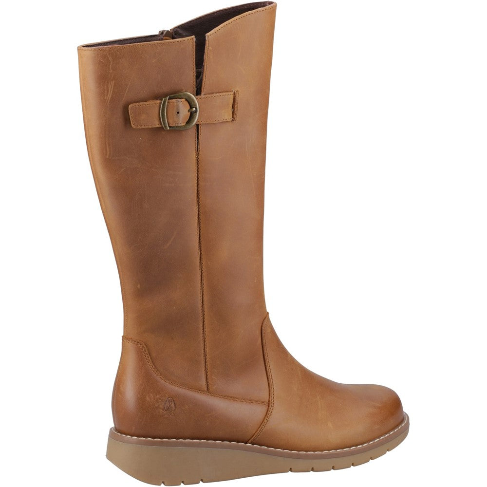 Hush Puppies Women's Rudy High Boots - Brown Tan Leather & Suede Mix With Brogue Detailing & Side Zip | Size 7