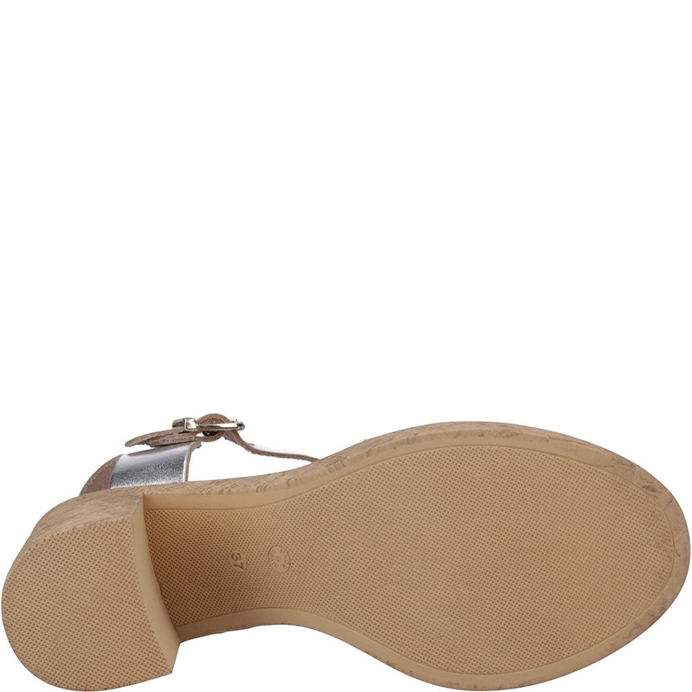 Ladies Heeled Sandals Silver Hush Puppies Georgia Cork Sandal