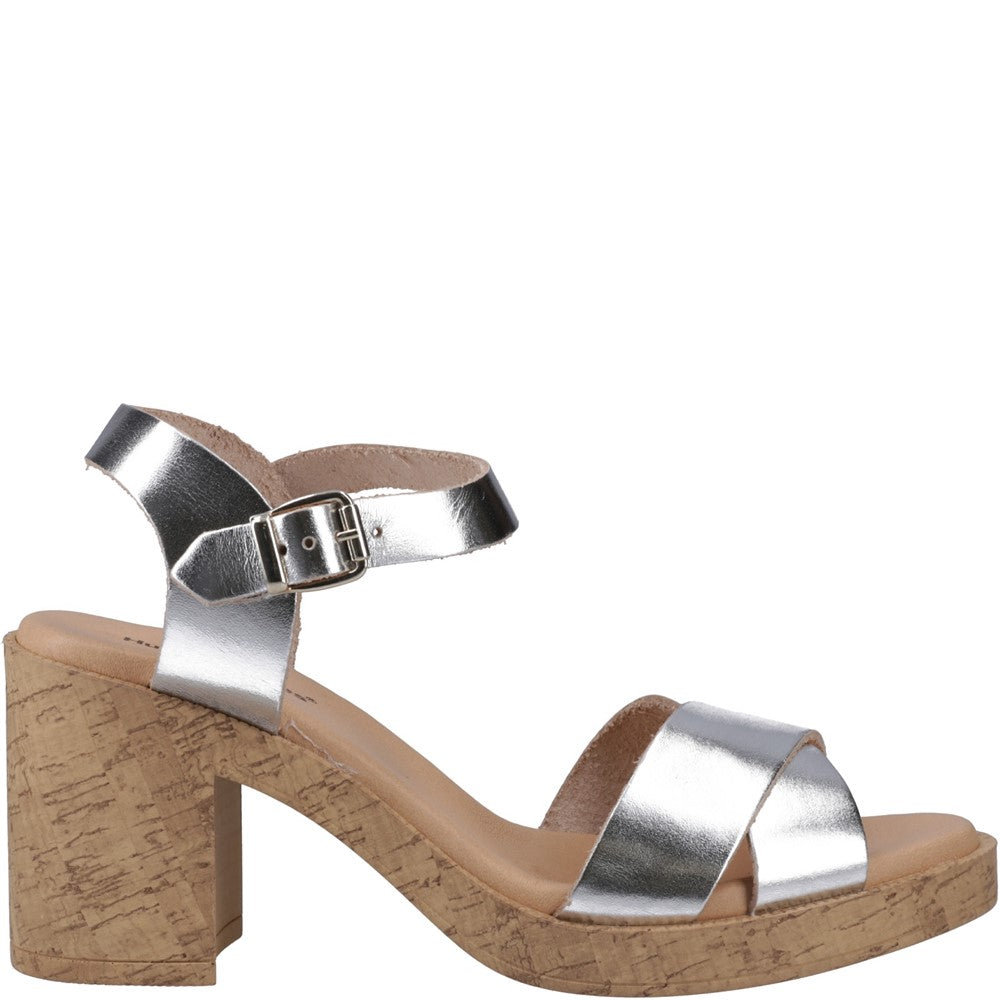 Ladies Heeled Sandals Silver Hush Puppies Georgia Cork Sandal