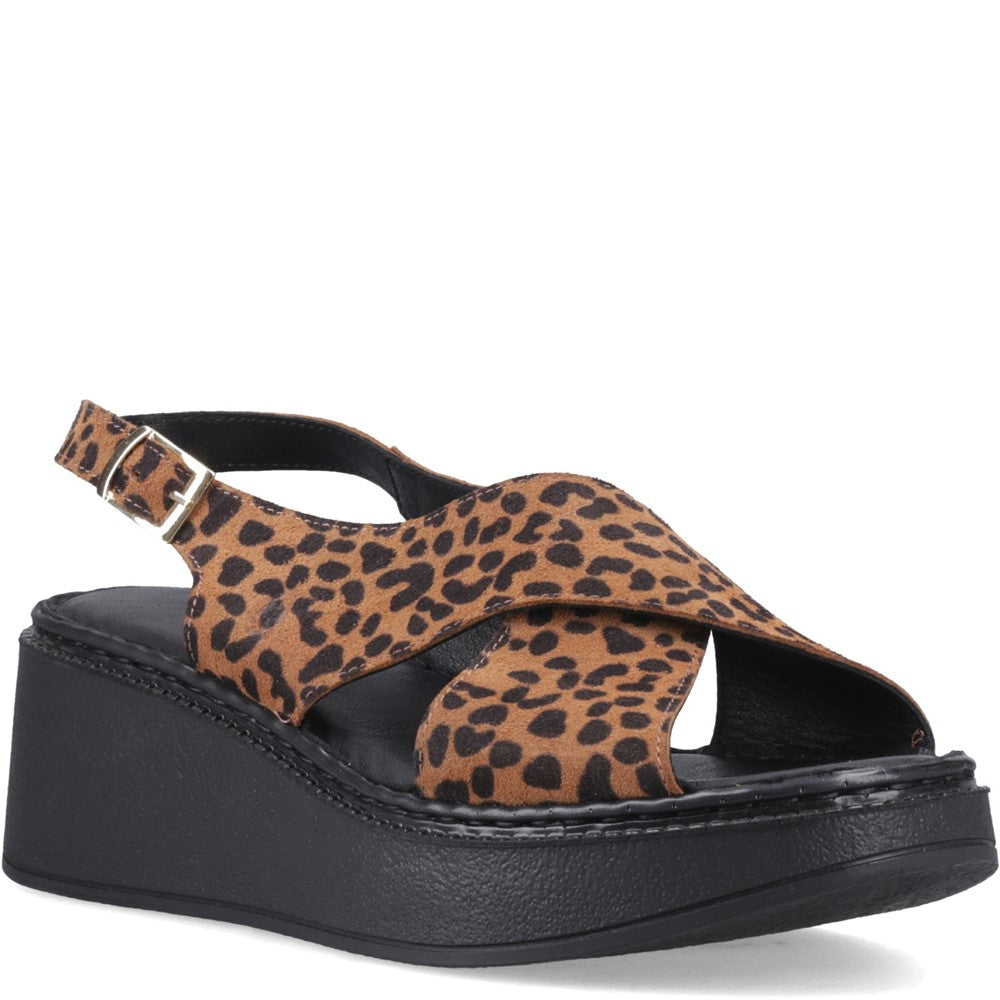 Ladies Heeled Sandals Leopard Hush Puppies Bex Wedge Sandal