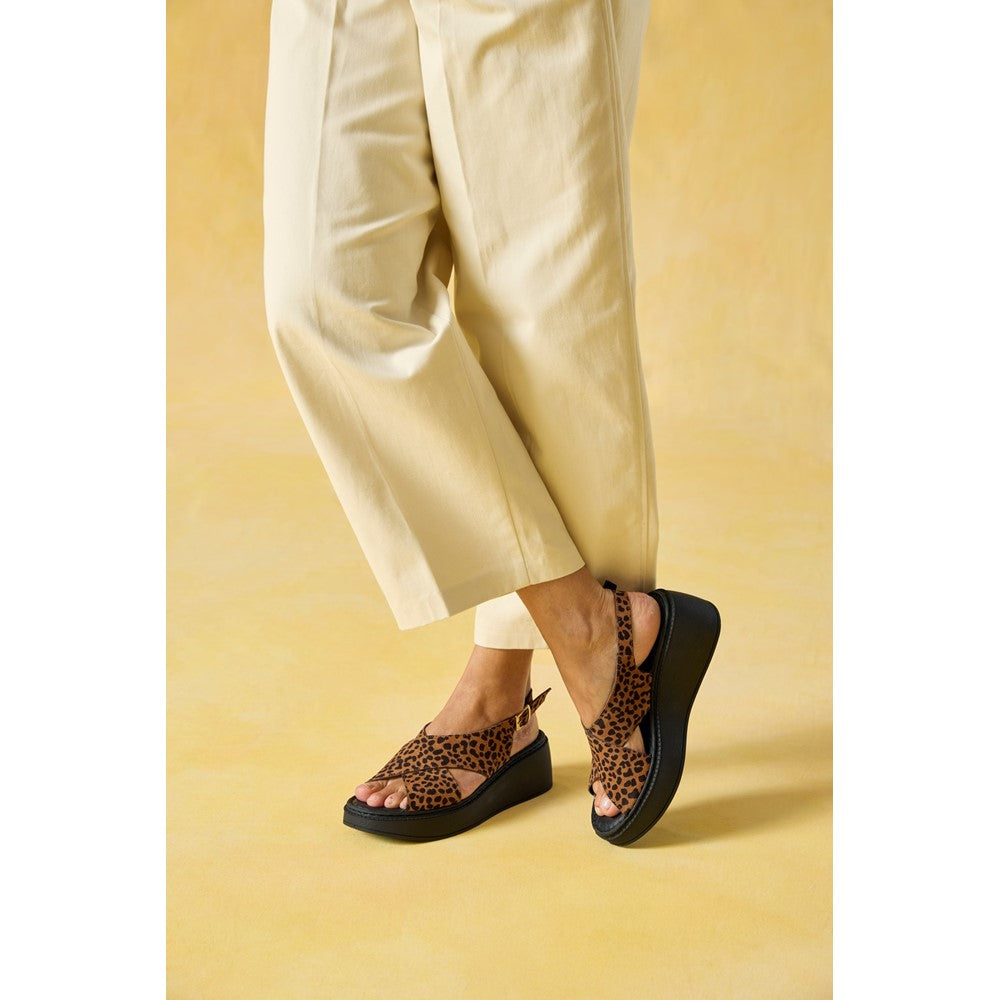 Ladies Heeled Sandals Leopard Hush Puppies Bex Wedge Sandal