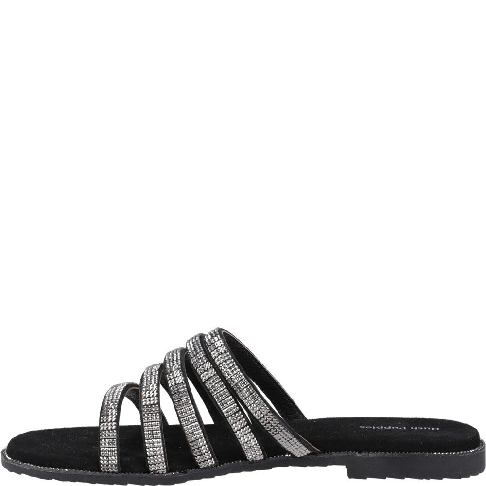 Sandal Ladies Summer Black/Silver Hush Puppies Paris Slide Sandal