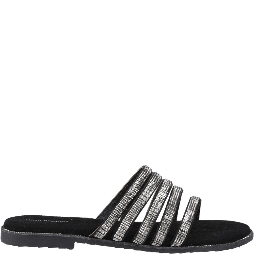 Sandal Ladies Summer Black/Silver Hush Puppies Paris Slide Sandal