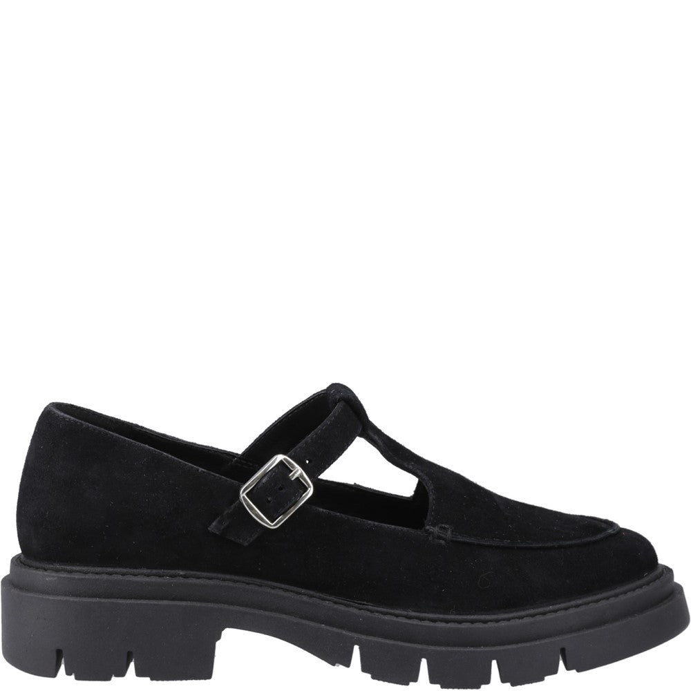 Slip On Ladies Shoes Black Hush Puppies Nella T-Bar Shoe