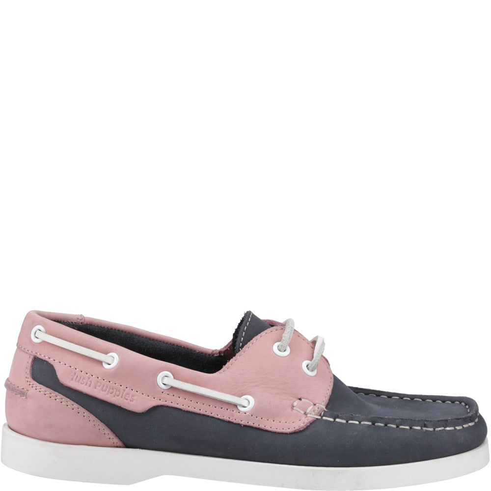 Slip On Ladies Shoes Navy/Pink Hush Puppies Isabel Boat Shoe