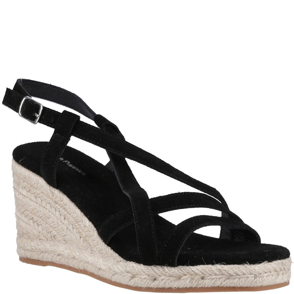 Ladies Heeled Sandals Black Hush Puppies Jenny Espadrille Wedge Sandal