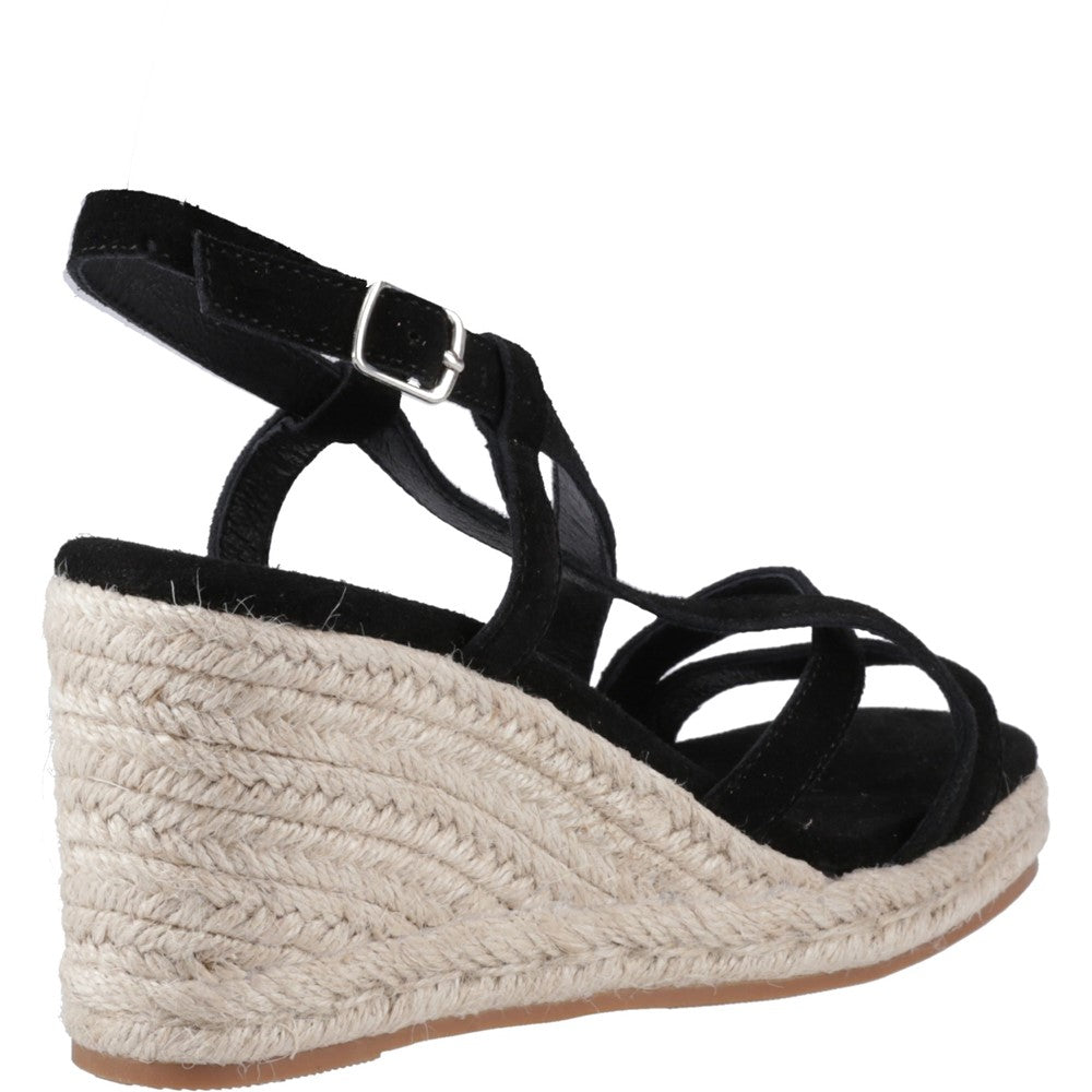 Ladies Heeled Sandals Black Hush Puppies Jenny Espadrille Wedge Sandal