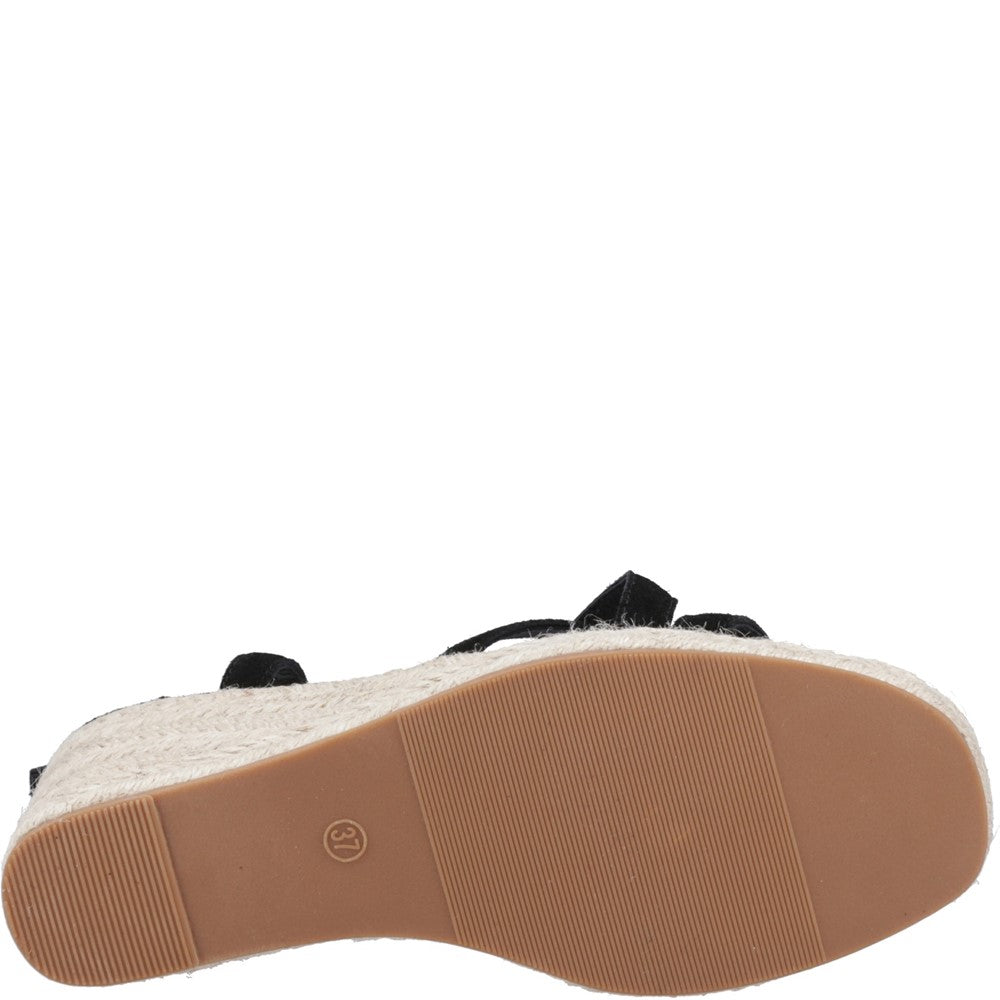 Ladies Heeled Sandals Black Hush Puppies Jenny Espadrille Wedge Sandal