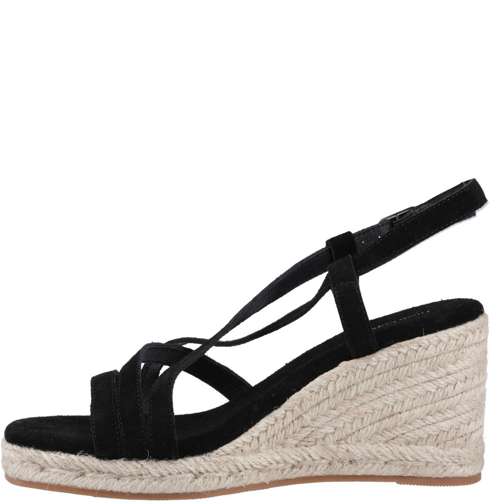 Ladies Heeled Sandals Black Hush Puppies Jenny Espadrille Wedge Sandal