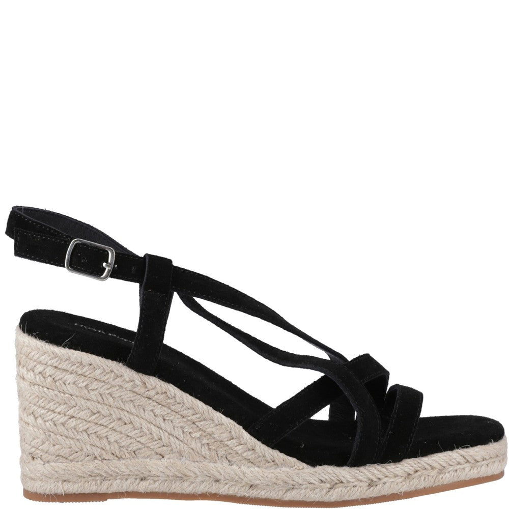 Ladies Heeled Sandals Black Hush Puppies Jenny Espadrille Wedge Sandal