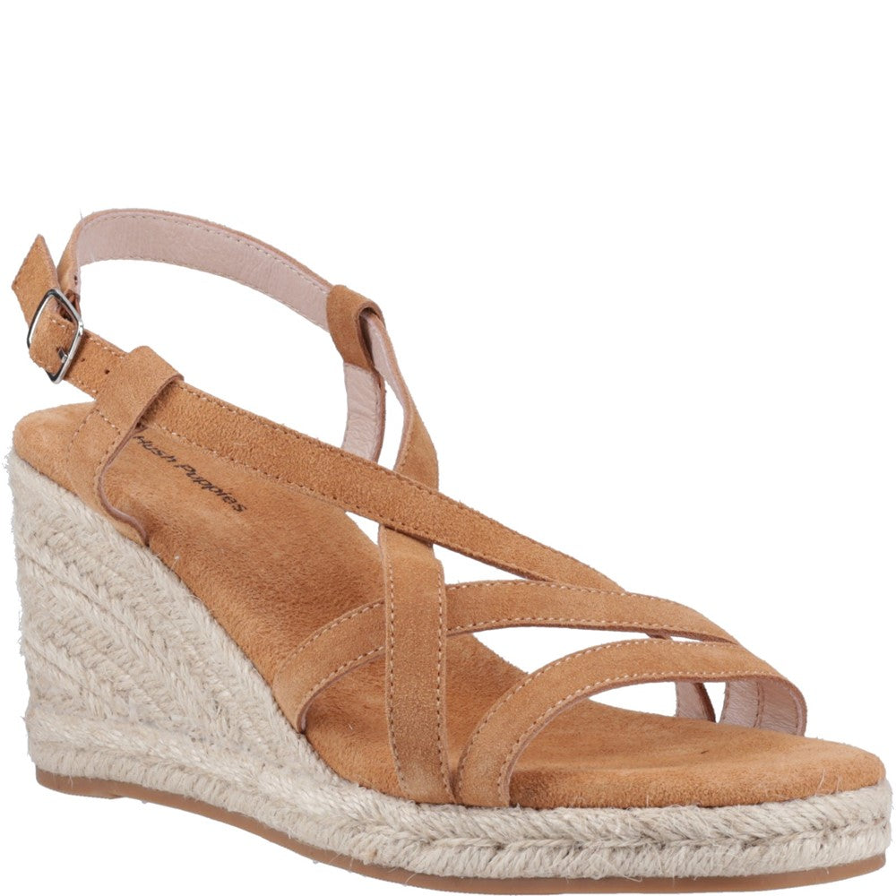 Ladies Heeled Sandals Tan Hush Puppies Jenny Espadrille Wedge Sandal
