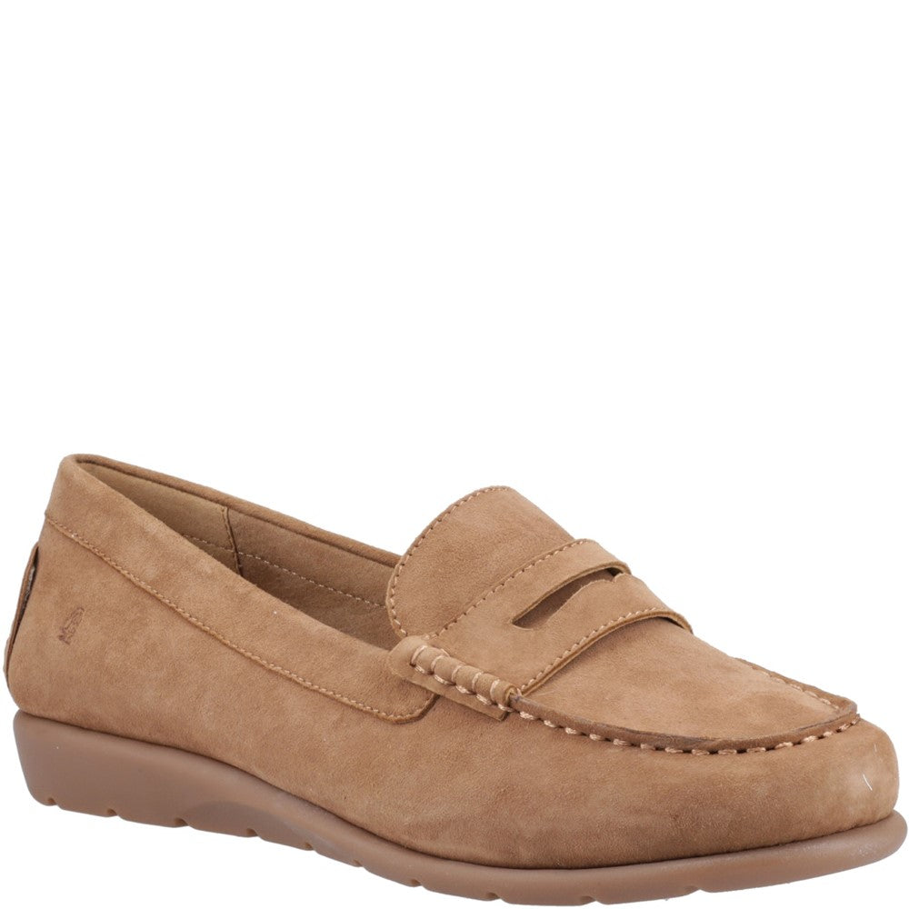 Slip On Ladies Shoes Tan Hush Puppies Shelby Suede Loafer