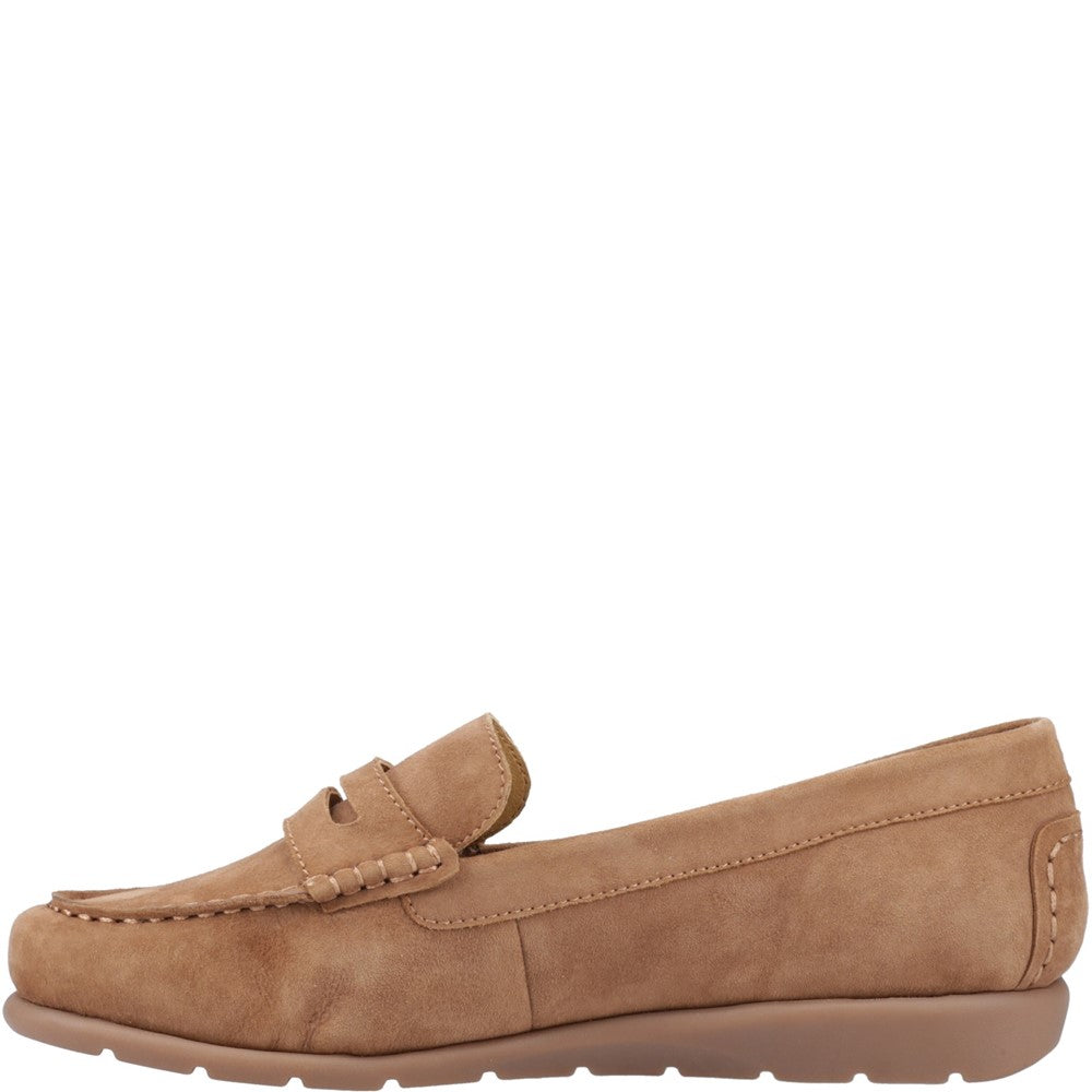 Slip On Ladies Shoes Tan Hush Puppies Shelby Suede Loafer