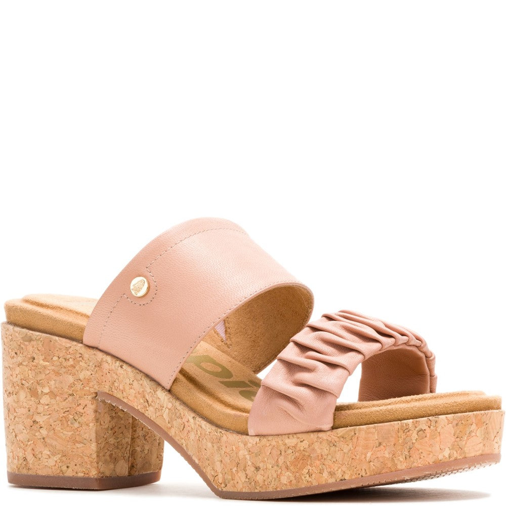 Ladies Heeled Sandals Cafe Creme Hush Puppies Poppy Ruched Slide