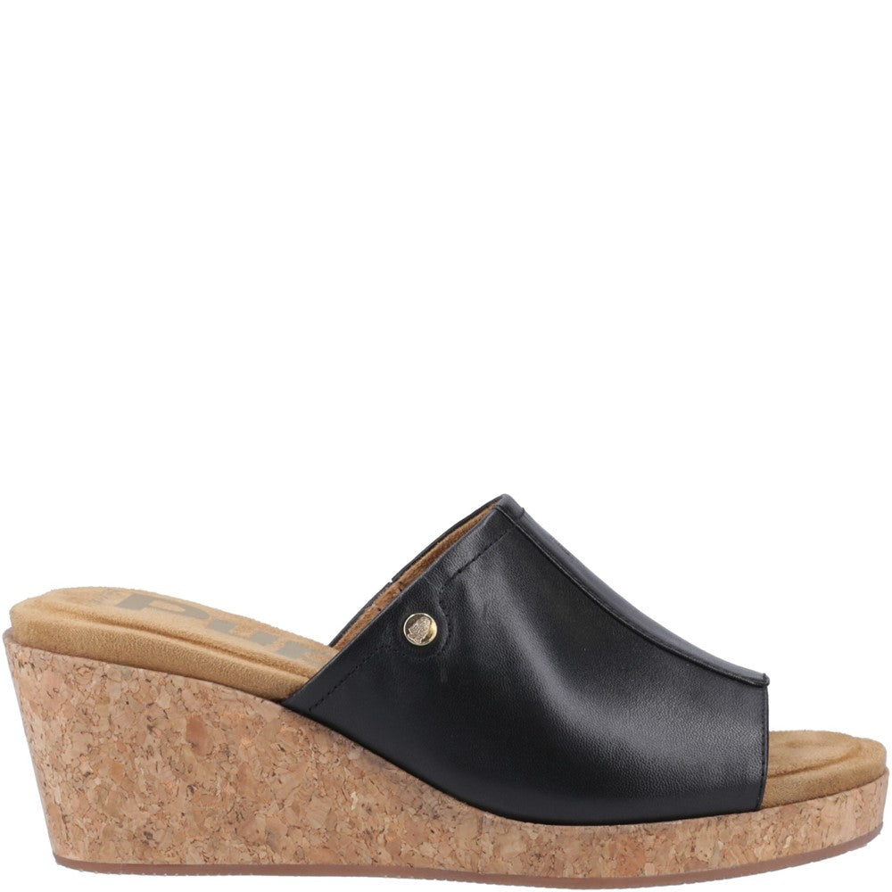 Ladies Heeled Sandals Black Hush Puppies Willow Slide Wedge