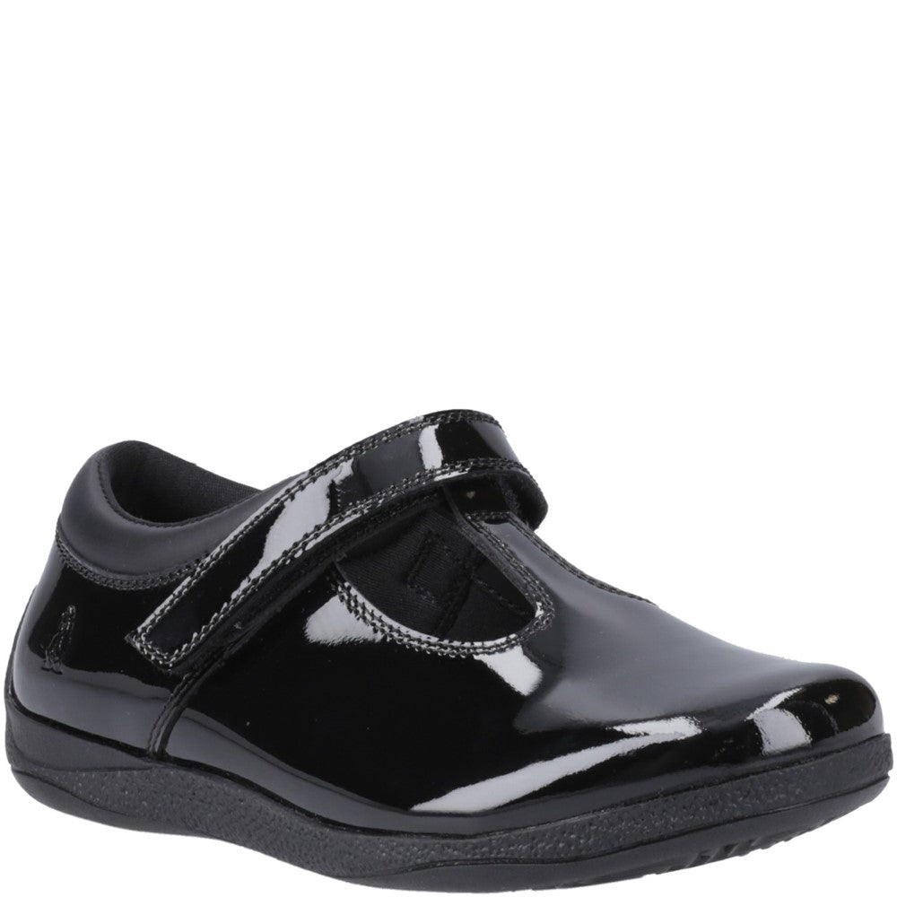 Girls BTS FLFR Patent Black Hush Puppies Caitlin T-Bar Patent Jnr