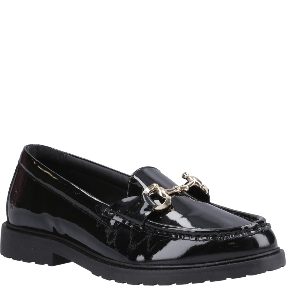 Slip On Ladies Shoes Black Hush Puppies Verity Patent Snaffle Loafer