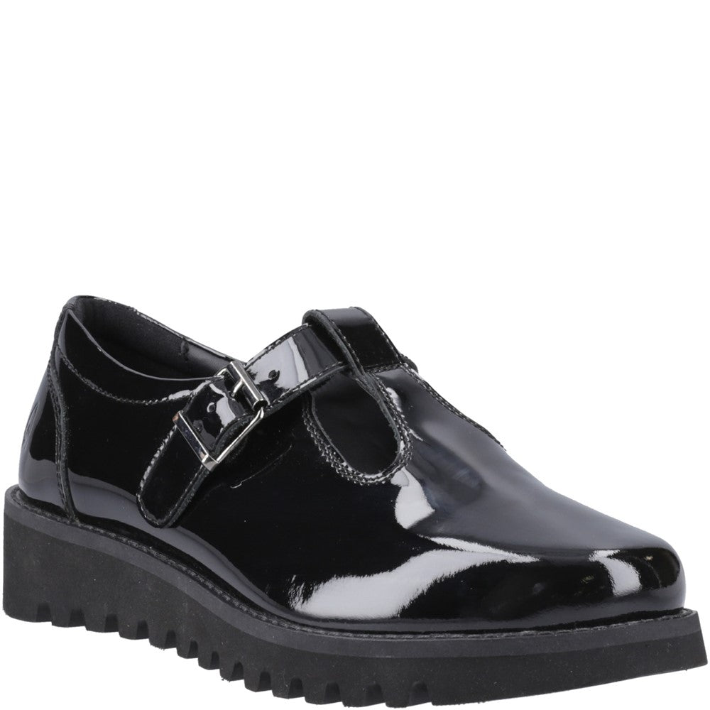 Girls BTS Patent Black Hush Puppies Florrie T-Bar Patent Snr