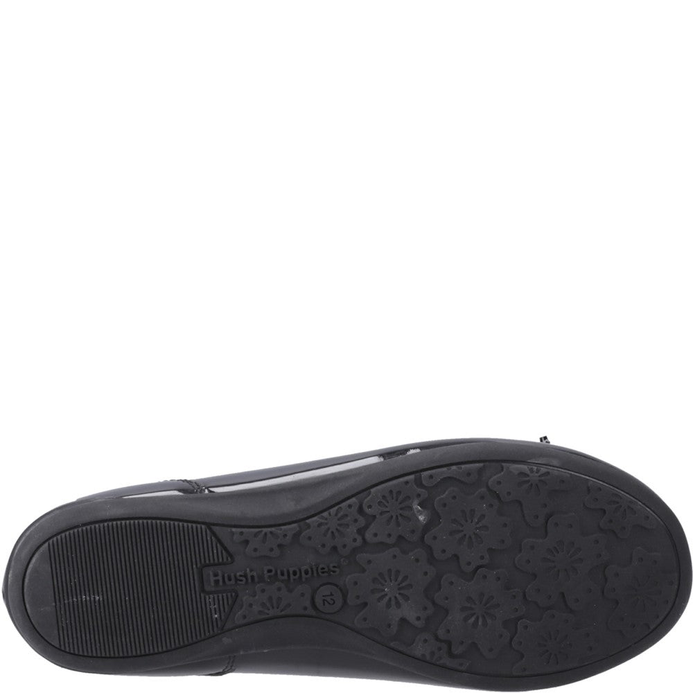 Girls BTS Black Hush Puppies Lillie Ballerina Patent