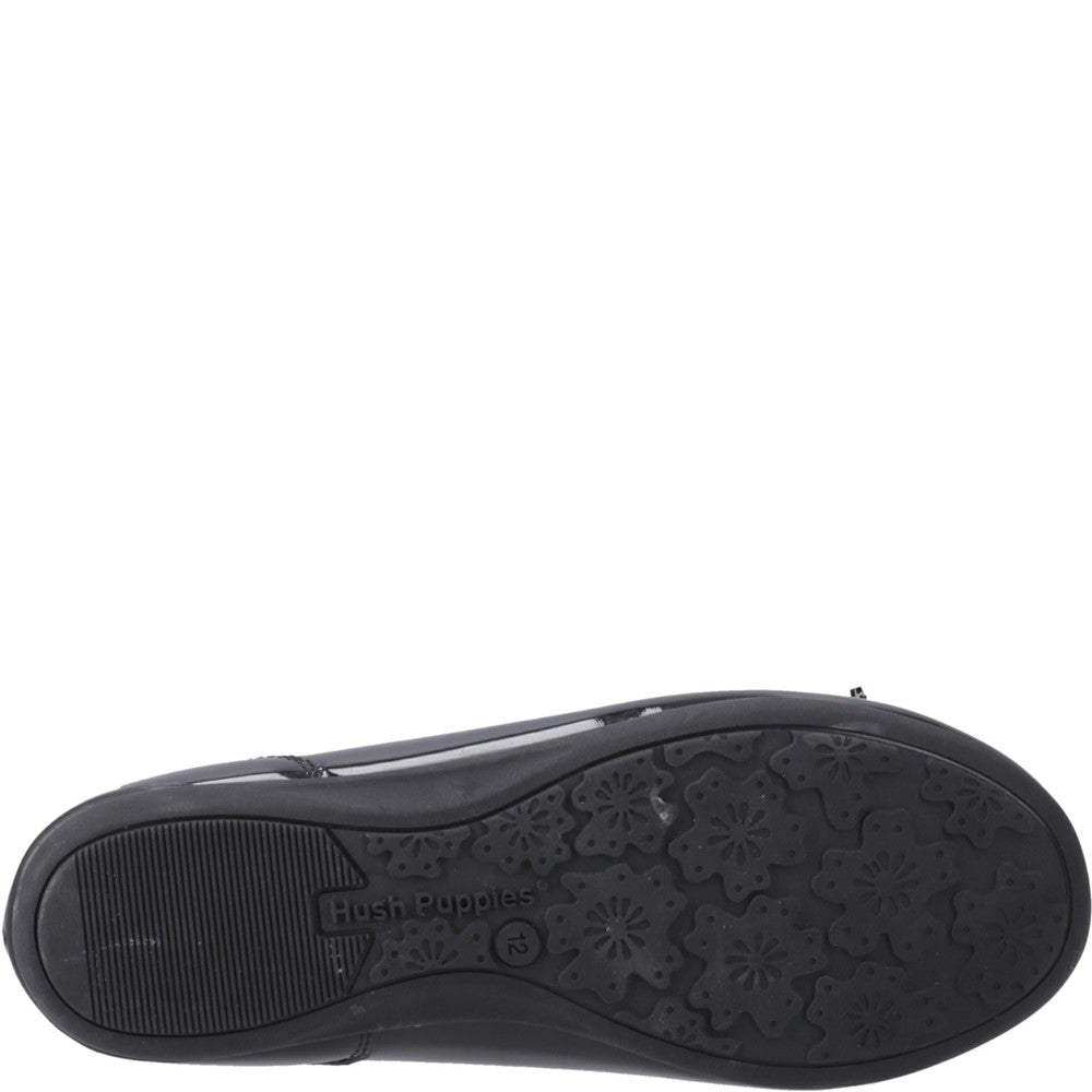Girls BTS Black Patent Hush Puppies Lillie Ballerina Patent
