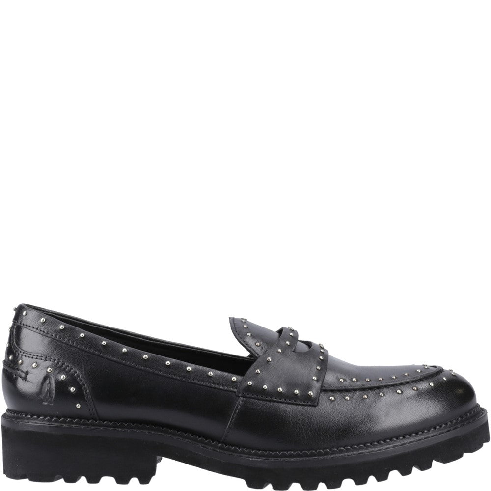 Slip On Ladies Shoes Black Hush Puppies Genie Stud Loafer