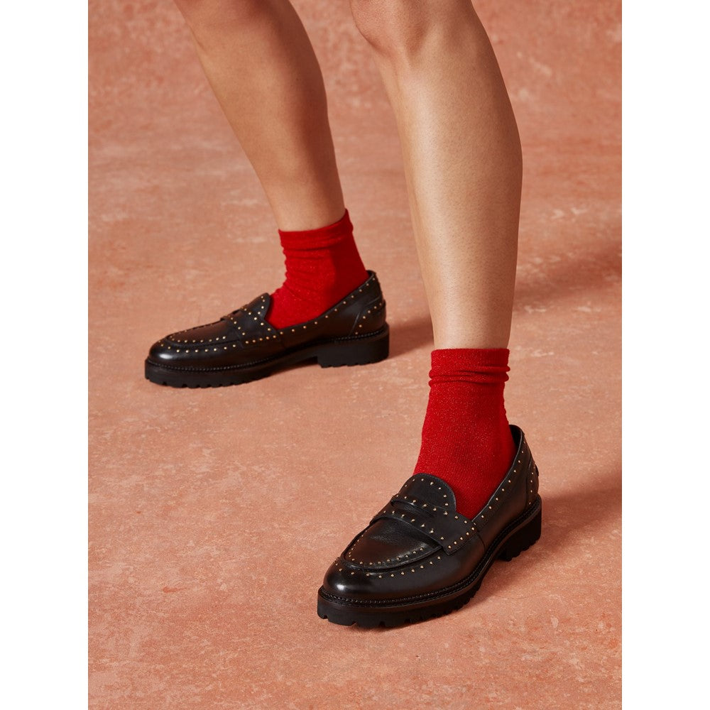 Slip On Ladies Shoes Black Hush Puppies Genie Stud Loafer