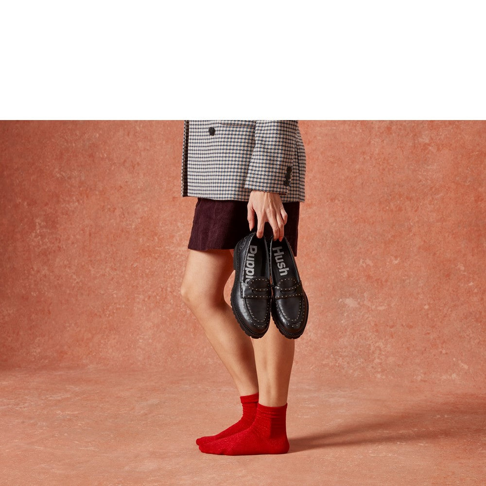 Slip On Ladies Shoes Black Hush Puppies Genie Stud Loafer