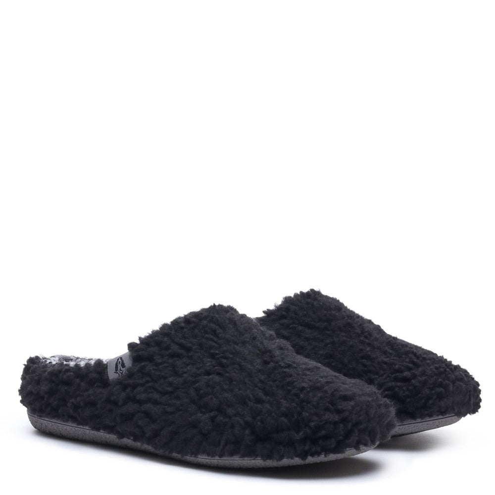 Classic Ladies Slippers Black Hush Puppies Good Slipper Teddy Mule