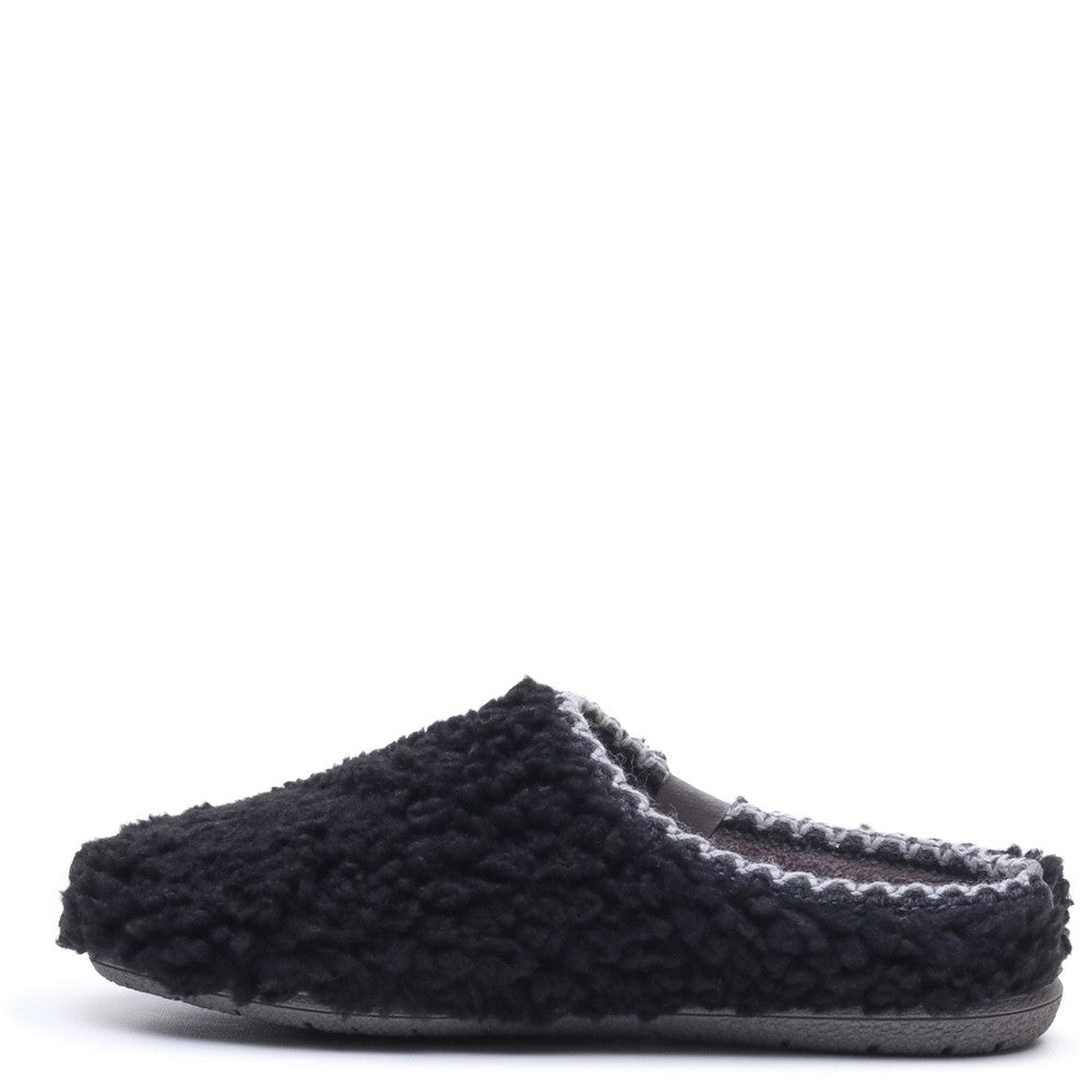 Classic Ladies Slippers Black Hush Puppies Good Slipper Teddy Mule