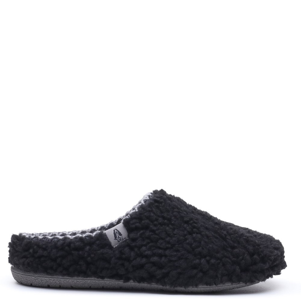 Classic Ladies Slippers Black Hush Puppies Good Slipper Teddy Mule