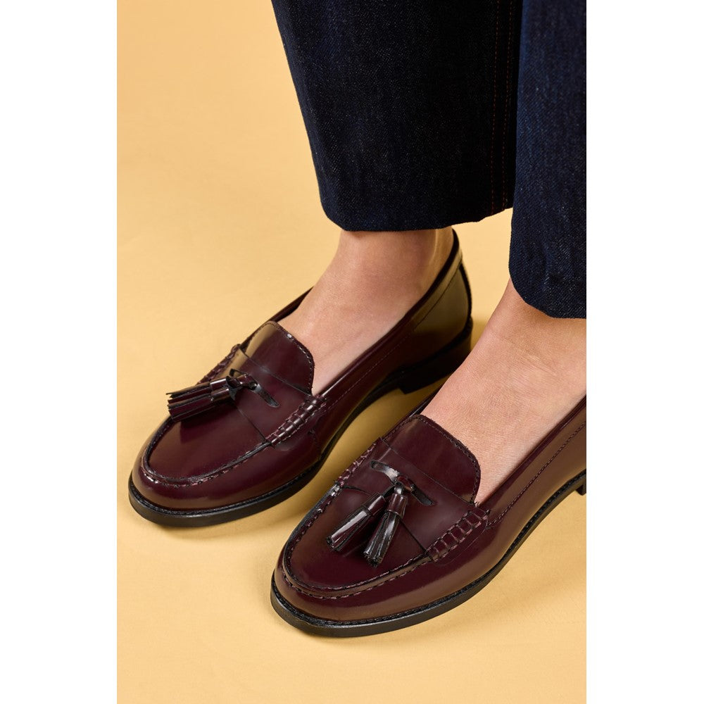 Slip On Ladies Shoes Aubergine Hush Puppies Connie Tassel Loafer