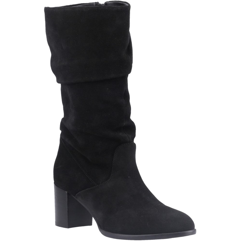 Ladies Long Boots Black Suede Hush Puppies Cosima Ruched Boot