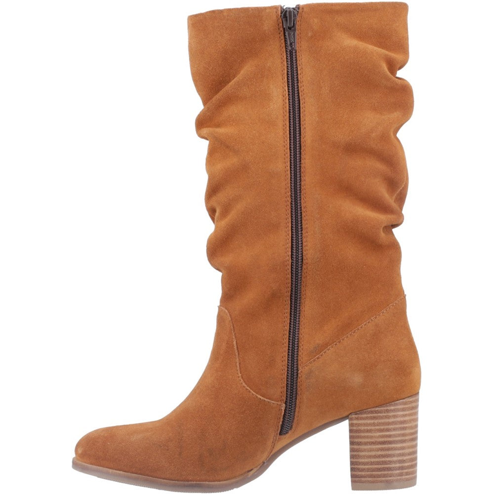Ladies Long Boots Tan Hush Puppies Cosima Ruched Boot