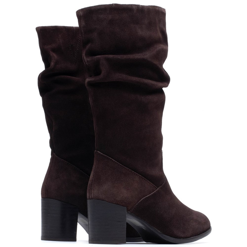 Ladies Long Boots Chocolate Hush Puppies Cosima Ruched Boot