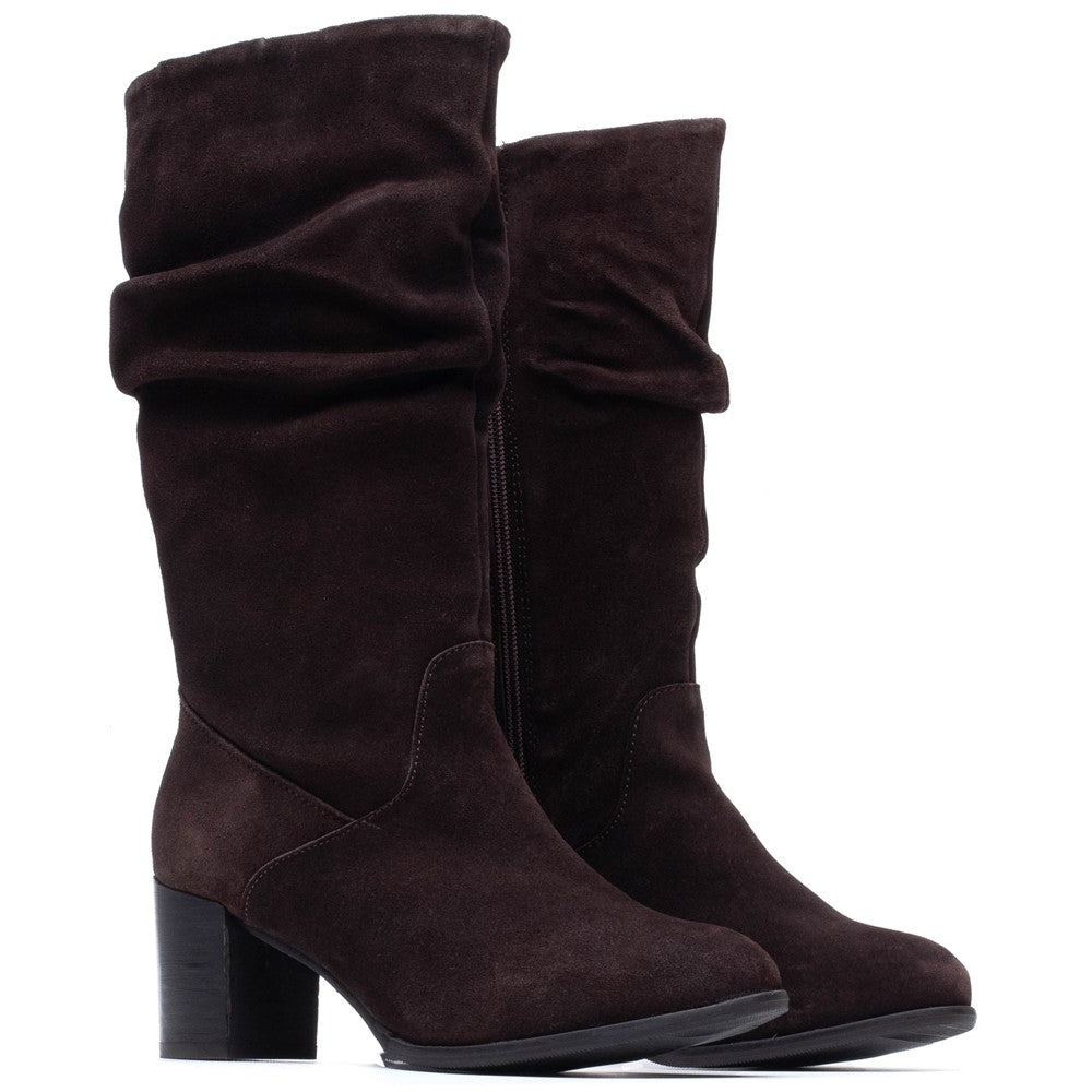 Ladies Long Boots Chocolate Hush Puppies Cosima Ruched Boot