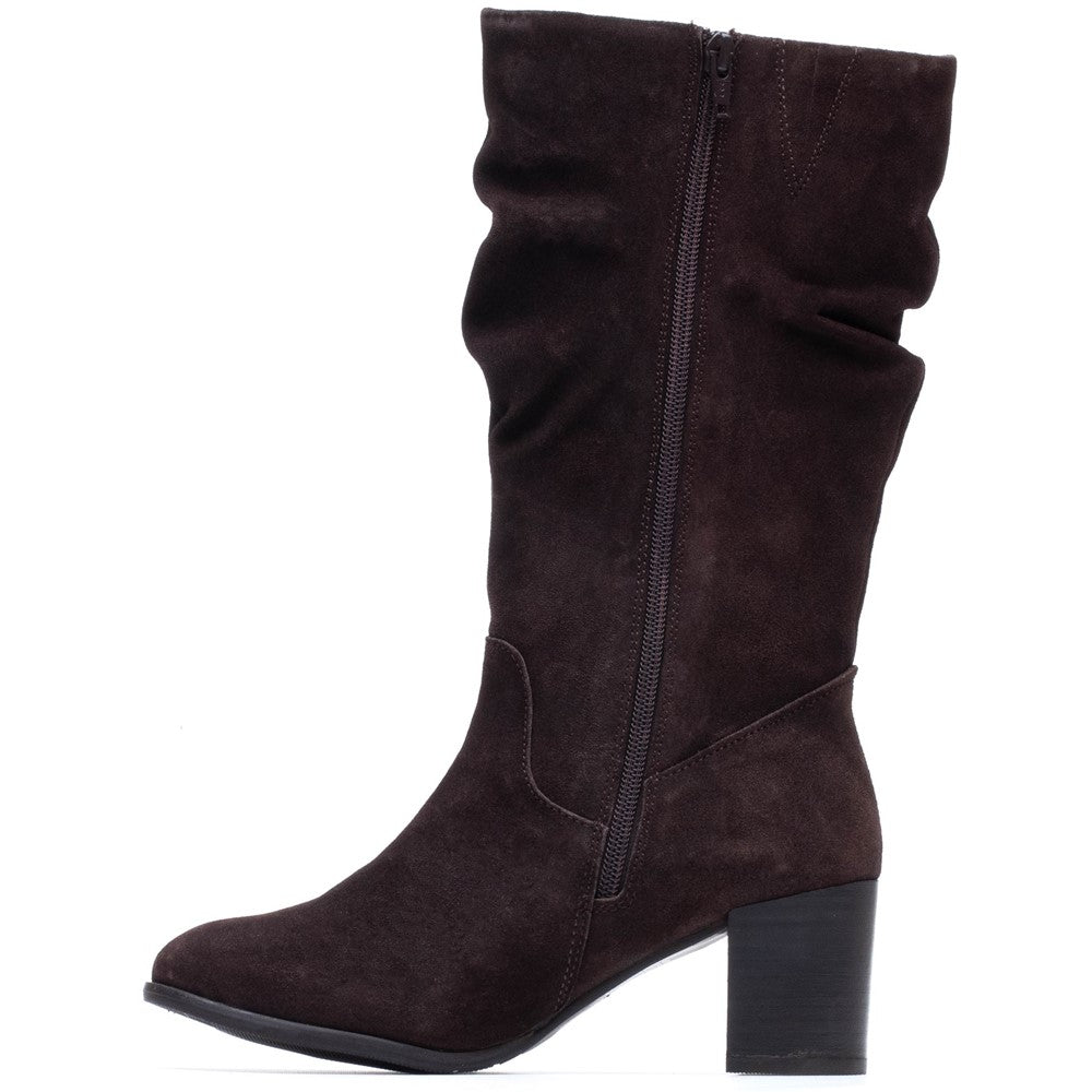 Ladies Long Boots Chocolate Hush Puppies Cosima Ruched Boot