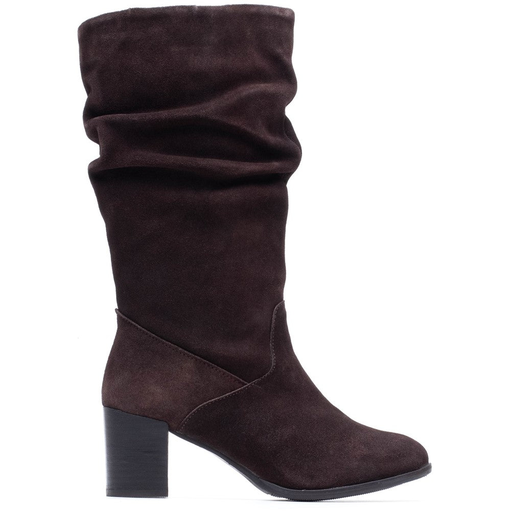 Ladies Long Boots Chocolate Hush Puppies Cosima Ruched Boot