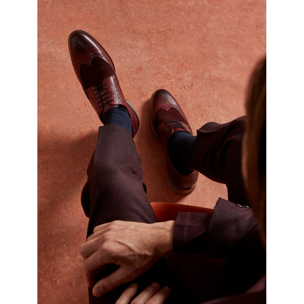 Mens Formal Lace Up Shoes Burgundy Hush Puppies Dustin Mix Brogue