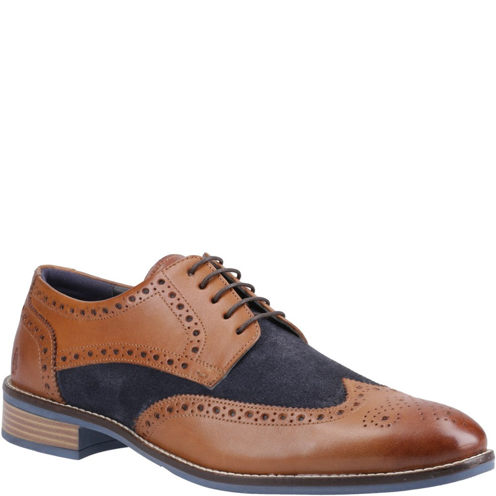 Mens Formal Lace Up Shoes Tan/Navy Hush Puppies Dustin Mix Brogue