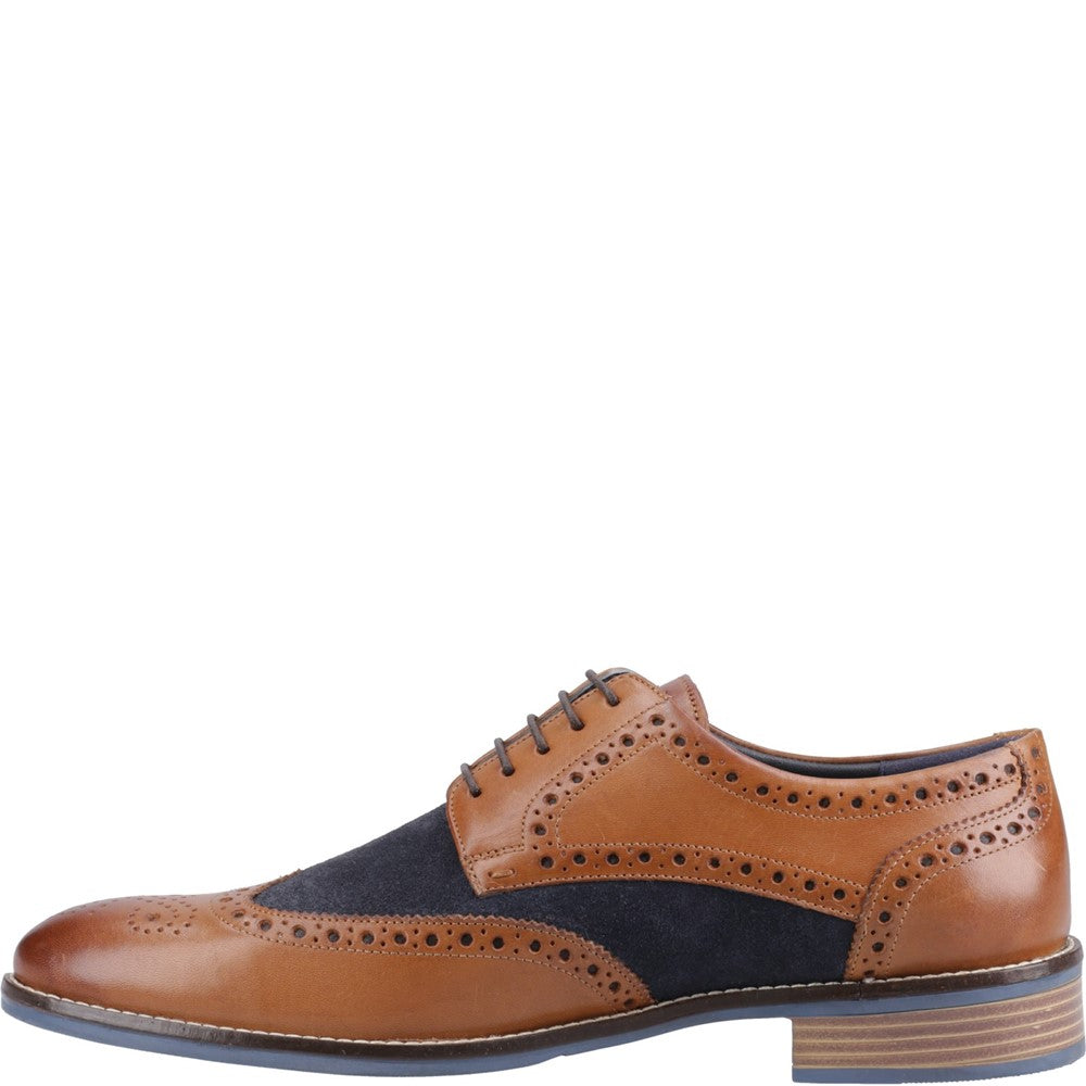 Mens Formal Lace Up Shoes Tan/Navy Hush Puppies Dustin Mix Brogue