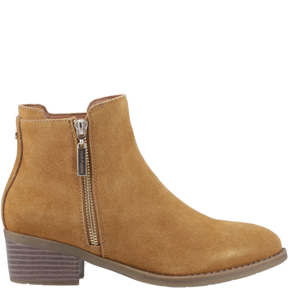Ladies Ankle Boots Tan Hush Puppies Ingrid Zip Boot