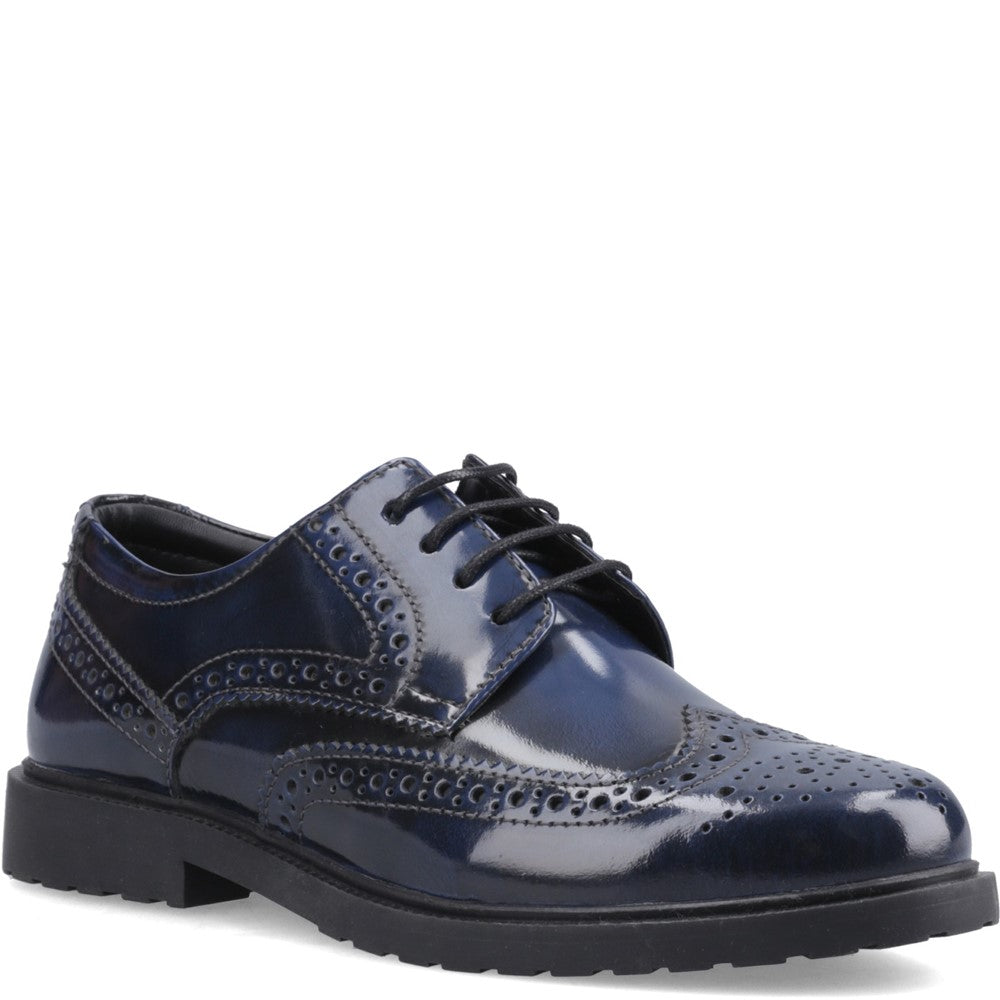 Lace Ladies Shoes Navy Hush Puppies Verity Hi-Shine Brogue