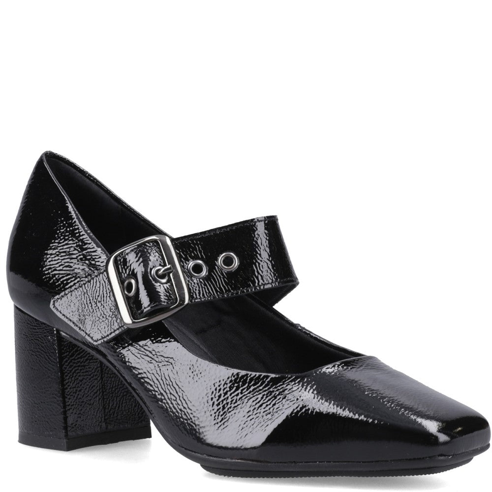 Ladies Heels Black Patent Hush Puppies Celcilia Buckle Heel