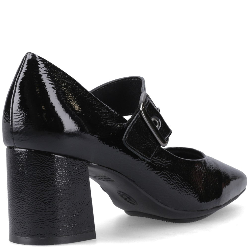 Ladies Heels Black Patent Hush Puppies Celcilia Buckle Heel