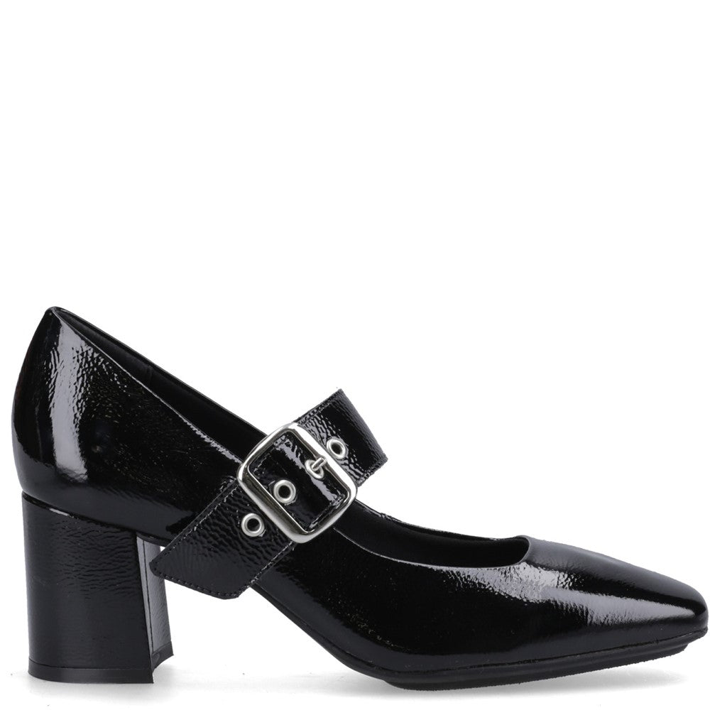 Ladies Heels Black Patent Hush Puppies Celcilia Buckle Heel